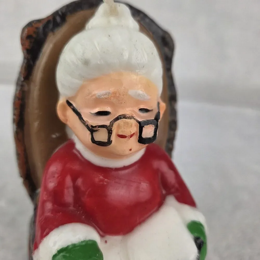 Vintage Mrs Claus Candle Rocking Chair Christmas Holiday Decor 5 Inch